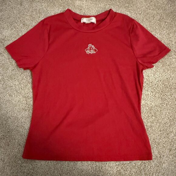 No Comment Hottie Red Stretch Crop Ribbed Tee Size Junior's Large - Picture 2 of 6